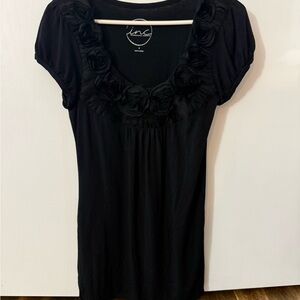 INC International Concepts Black Floral Rosette Scoop Neck Tunic